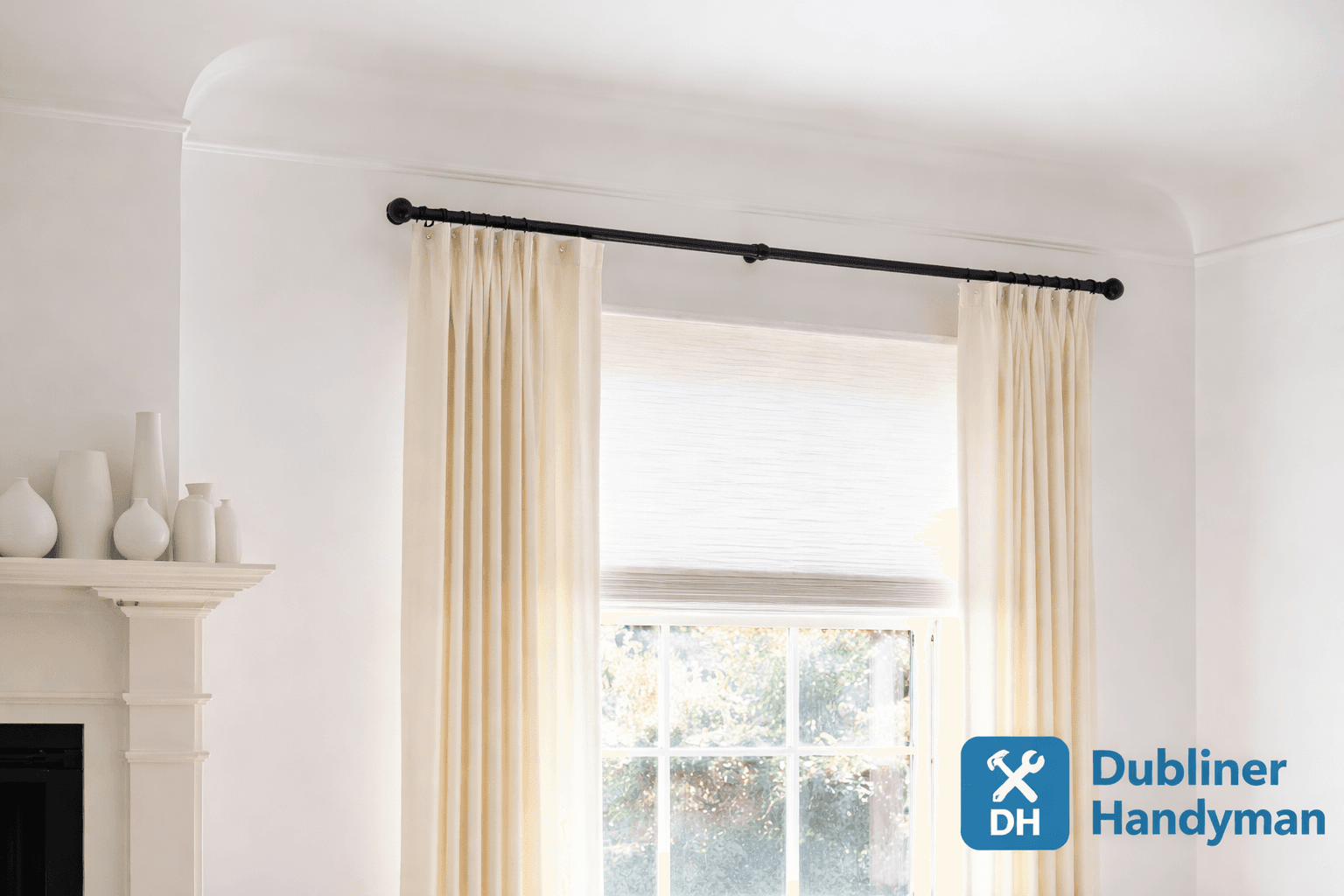 Curtains hung and aligned neatly on the rail