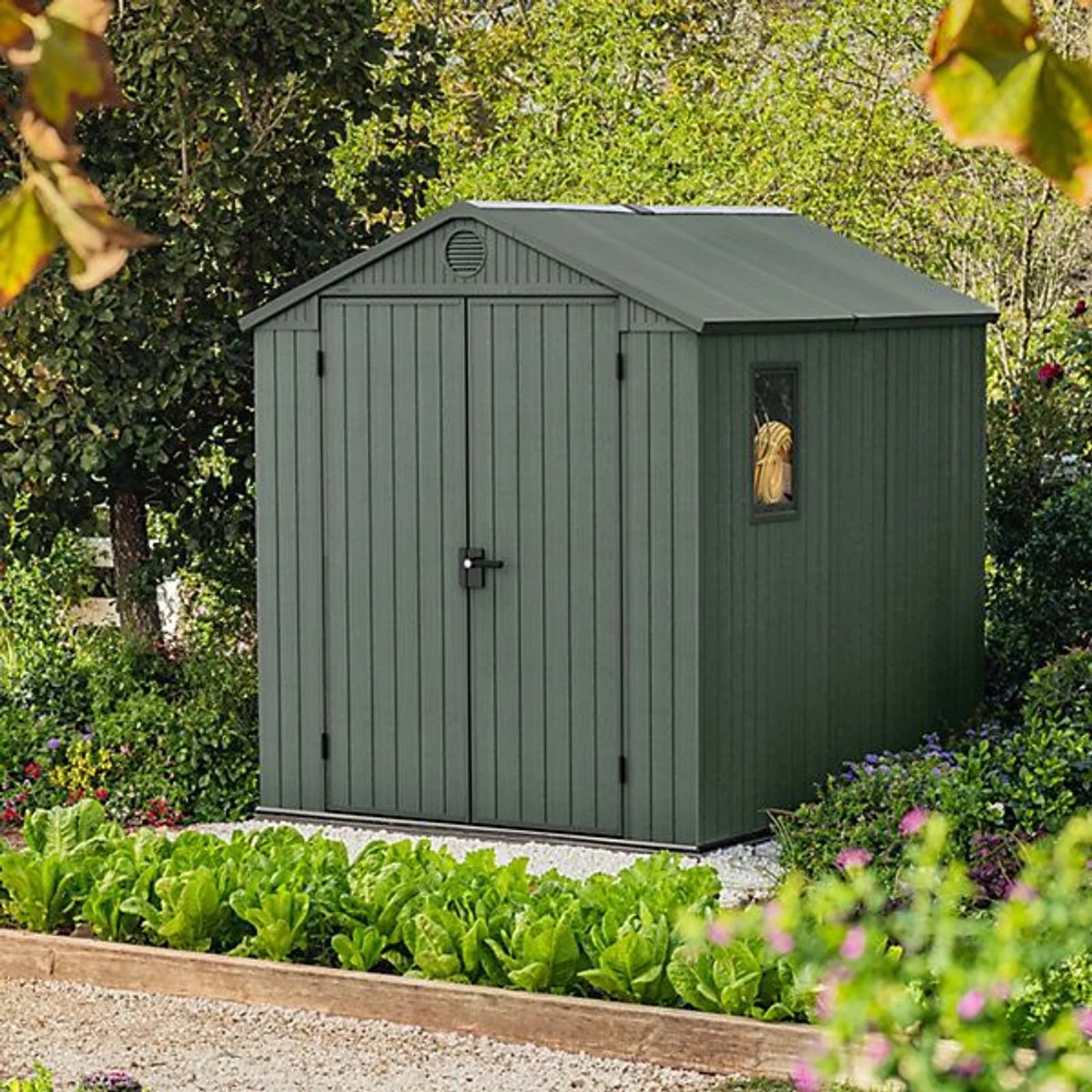 Keter Darwin Apex Green Plastic 2-door Shed With Floor & 1-window (base Included)
