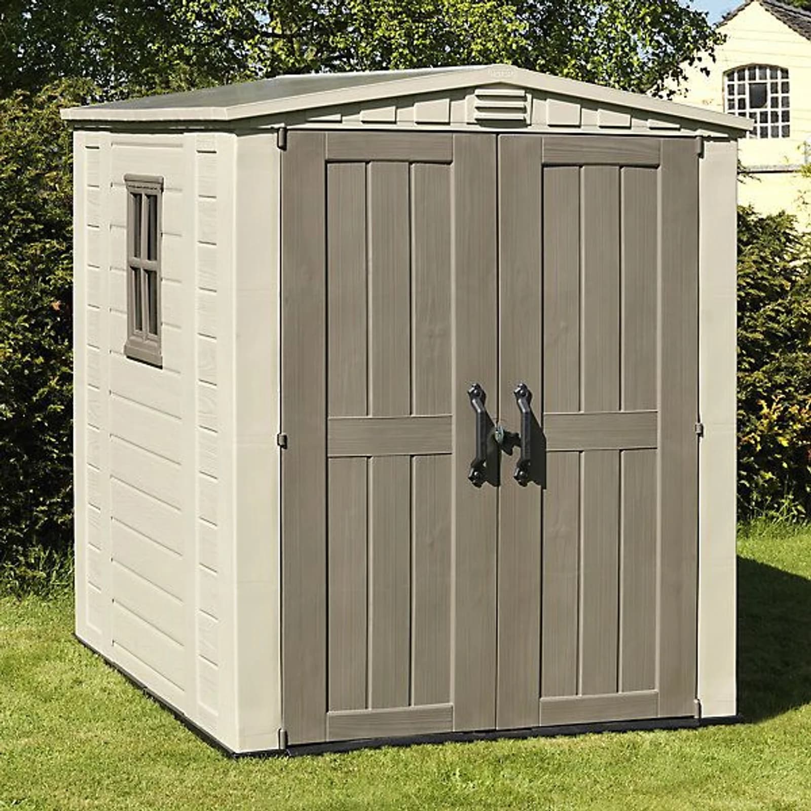 Keter Factor Apex Beige Plastic 2-door Shed With Floor & 1 Window