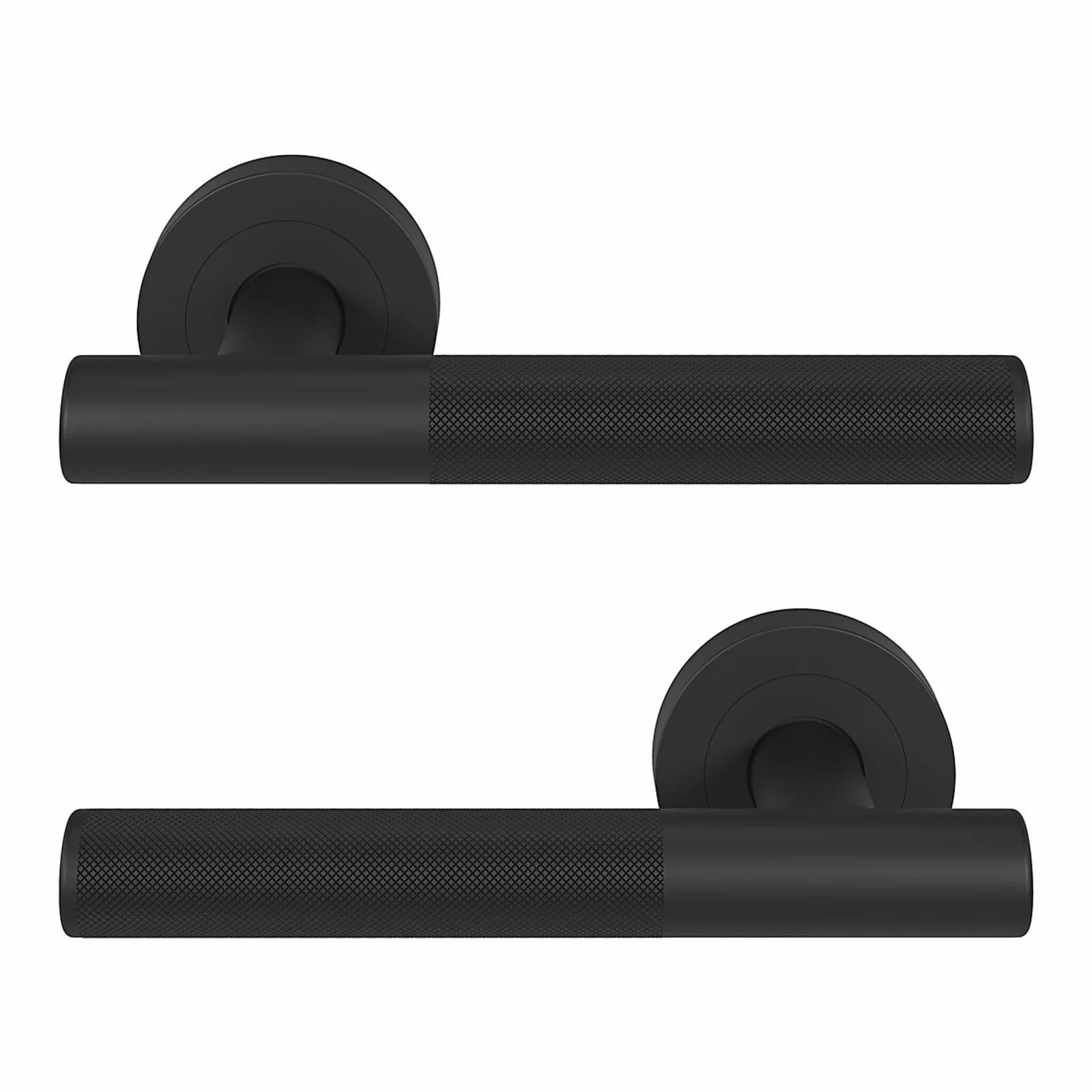Goodhome Irus Jet Black Round Latch Door Handle, Pair