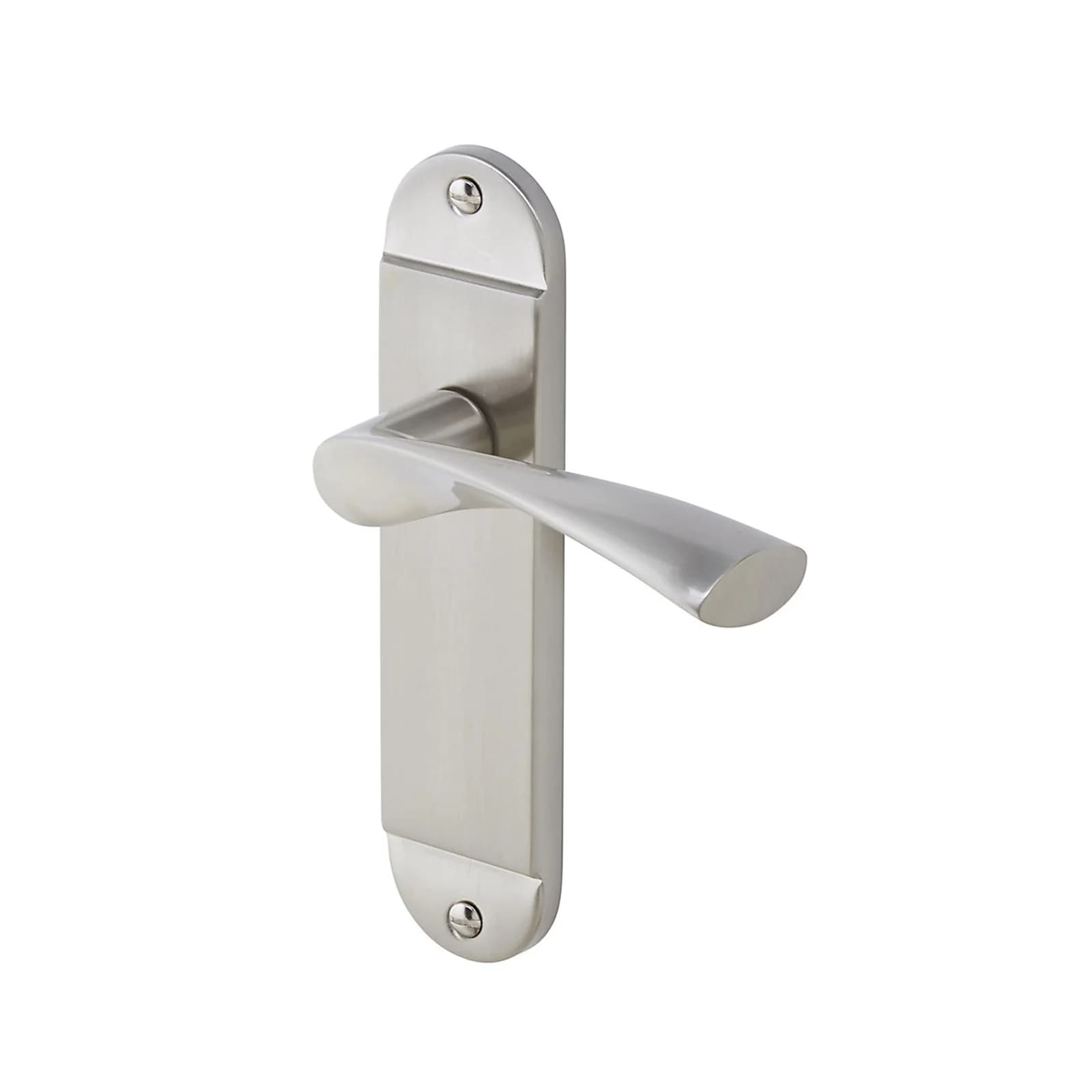 Colours Breage Satin Nickel Effect Steel Curved Latch Door Handle, Pair