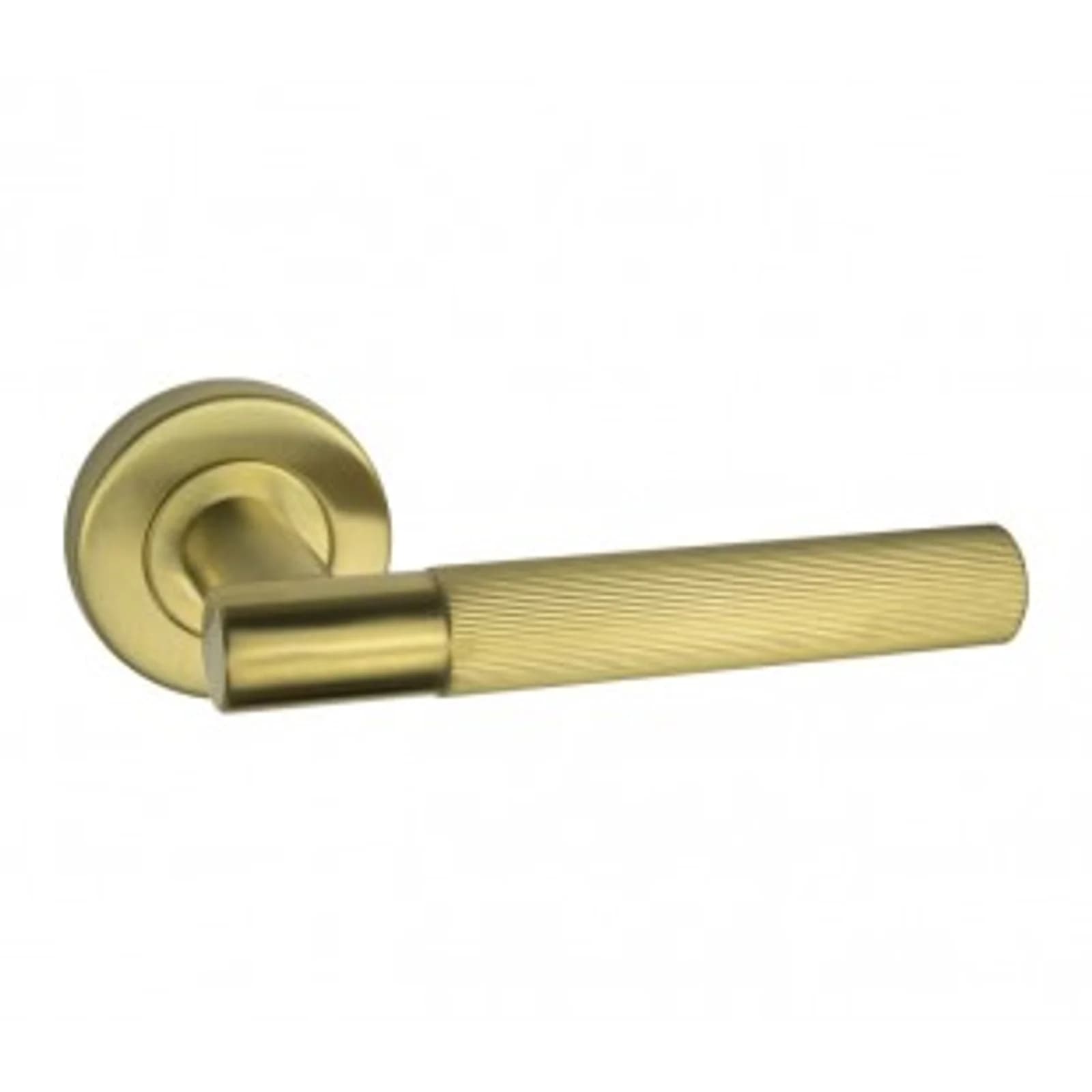 Straight Knurled Satin Brass Door Handles On Rose