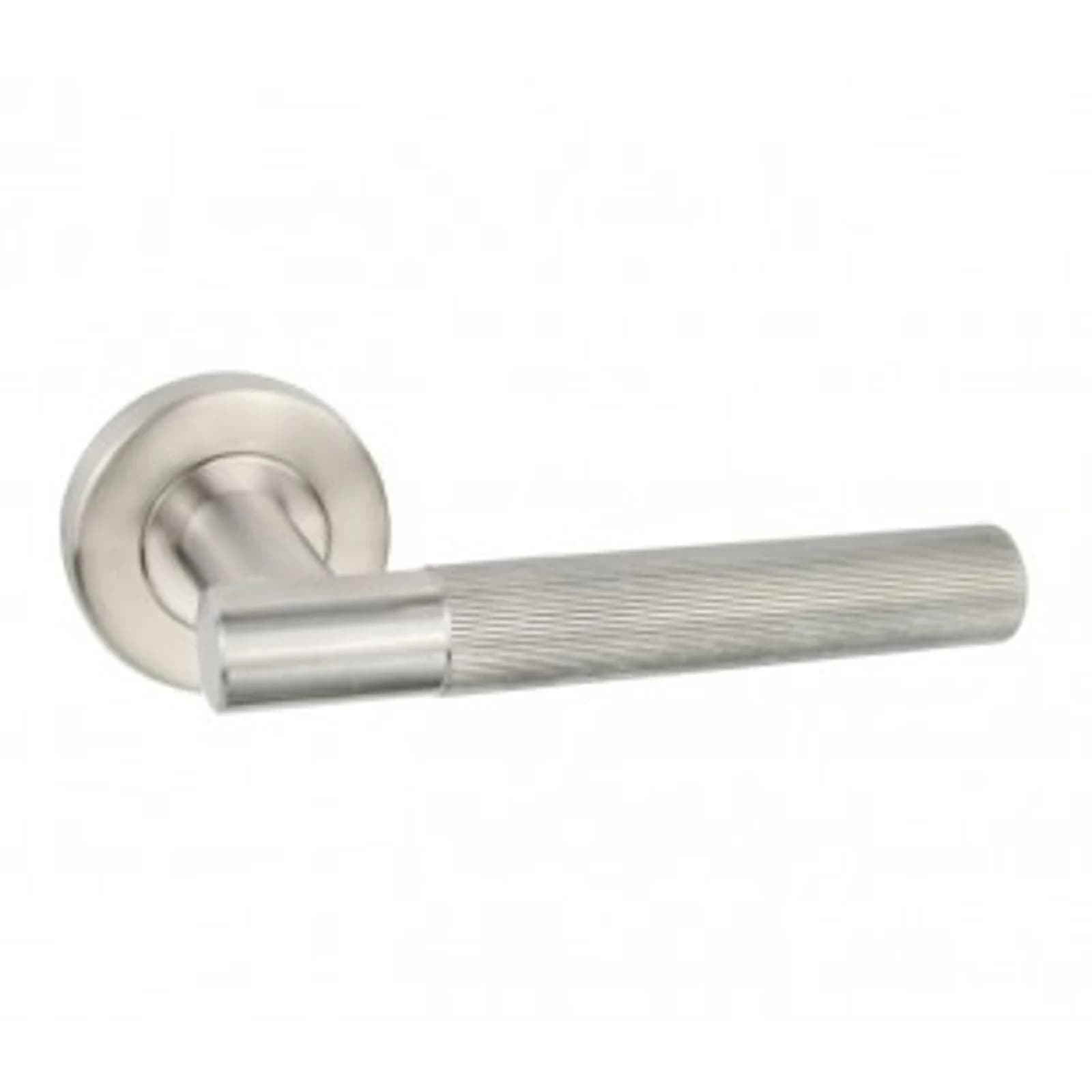 Silver Door Handles On Rose With Knurled Texture