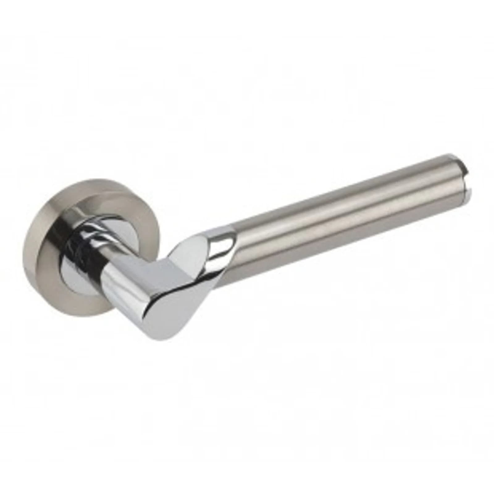 Modern Door Handles On Rose With Straight Lever With Duo Chrome Finish