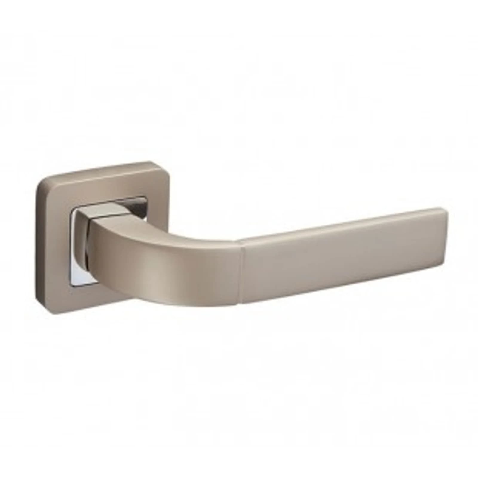 Modern Door Handles On Square Rose With Duo Satin Chrome Finish