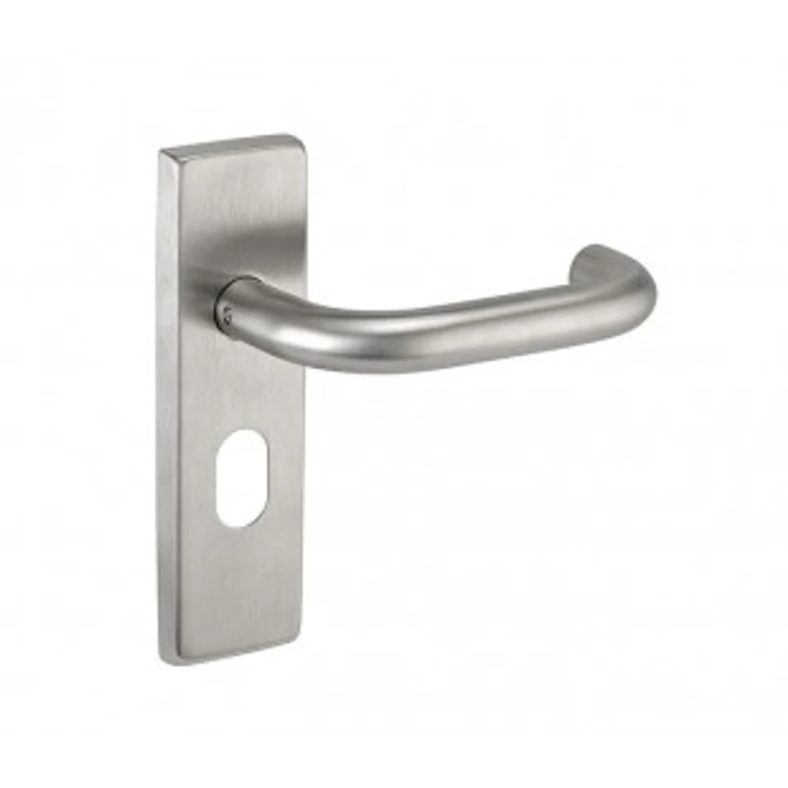 Satin Stainless Steel Door Handles On Backplate With Oval Profile Keyhole