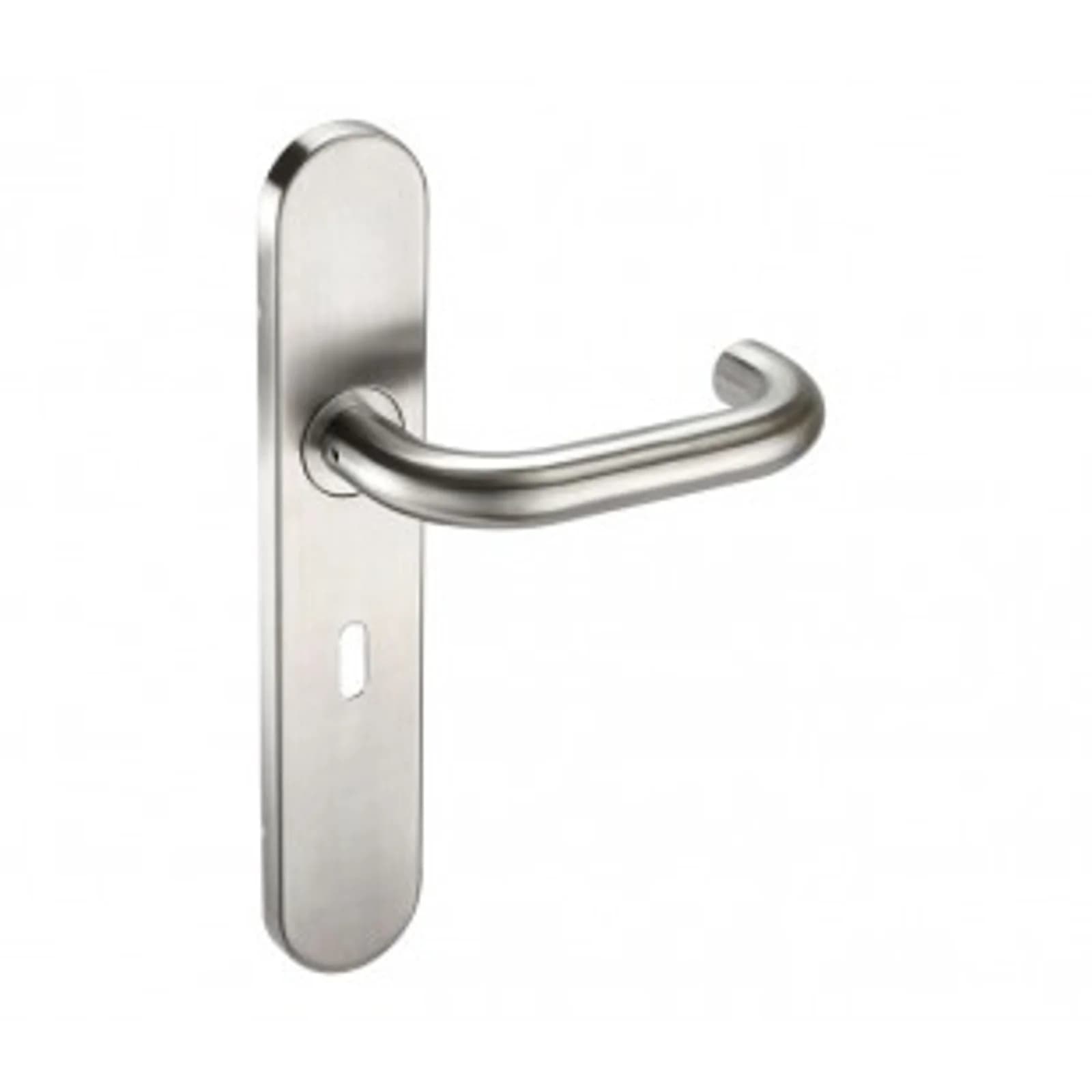 Satin Stainless Steel Door Handles With Keyhole On Backplate