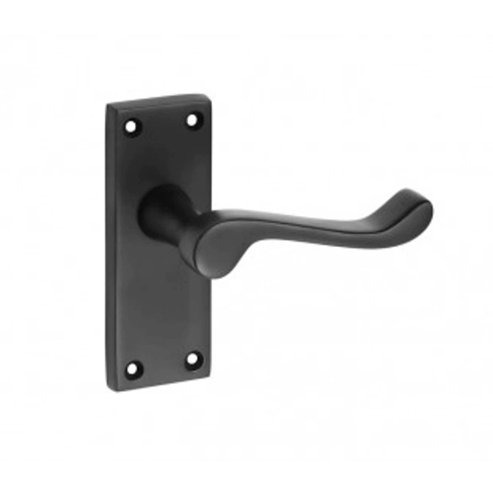 Matte Black Door Handles With Scroll Lever On Latch Backplate