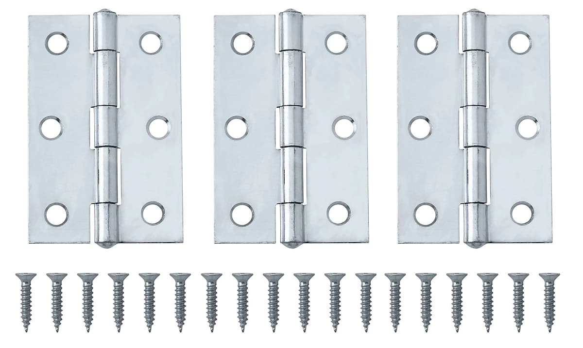 Chrome-plated Metal Butt Door Hinge N166, Pack Of 3