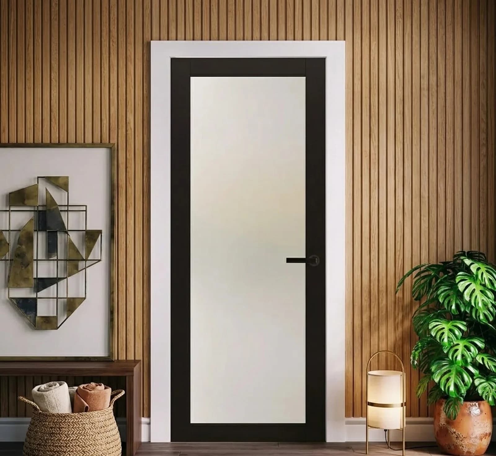 Black Shaker Internal Door With Frosted Glass - Fortia 1 Lite
