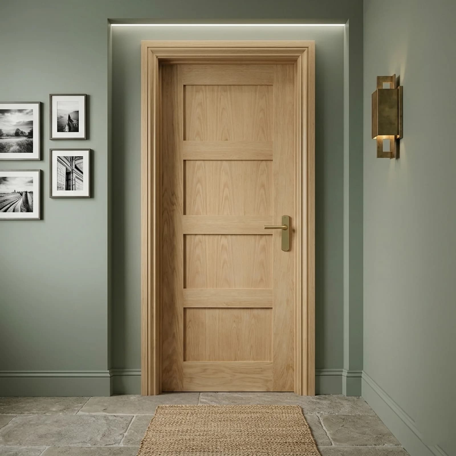 Fortia 4 Panel Unglazed Shaker Natural Oak Veneer Internal Timber Door