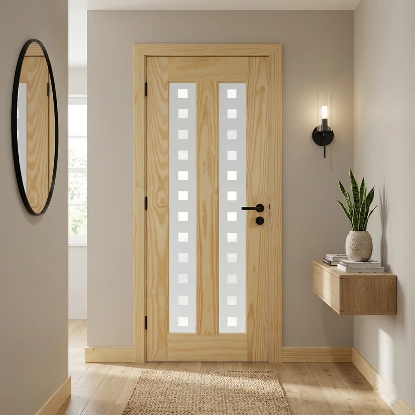 Fortia Vertical Screen-printed Glazed Contemporary Natural Pine Veneer Internal Timber Door