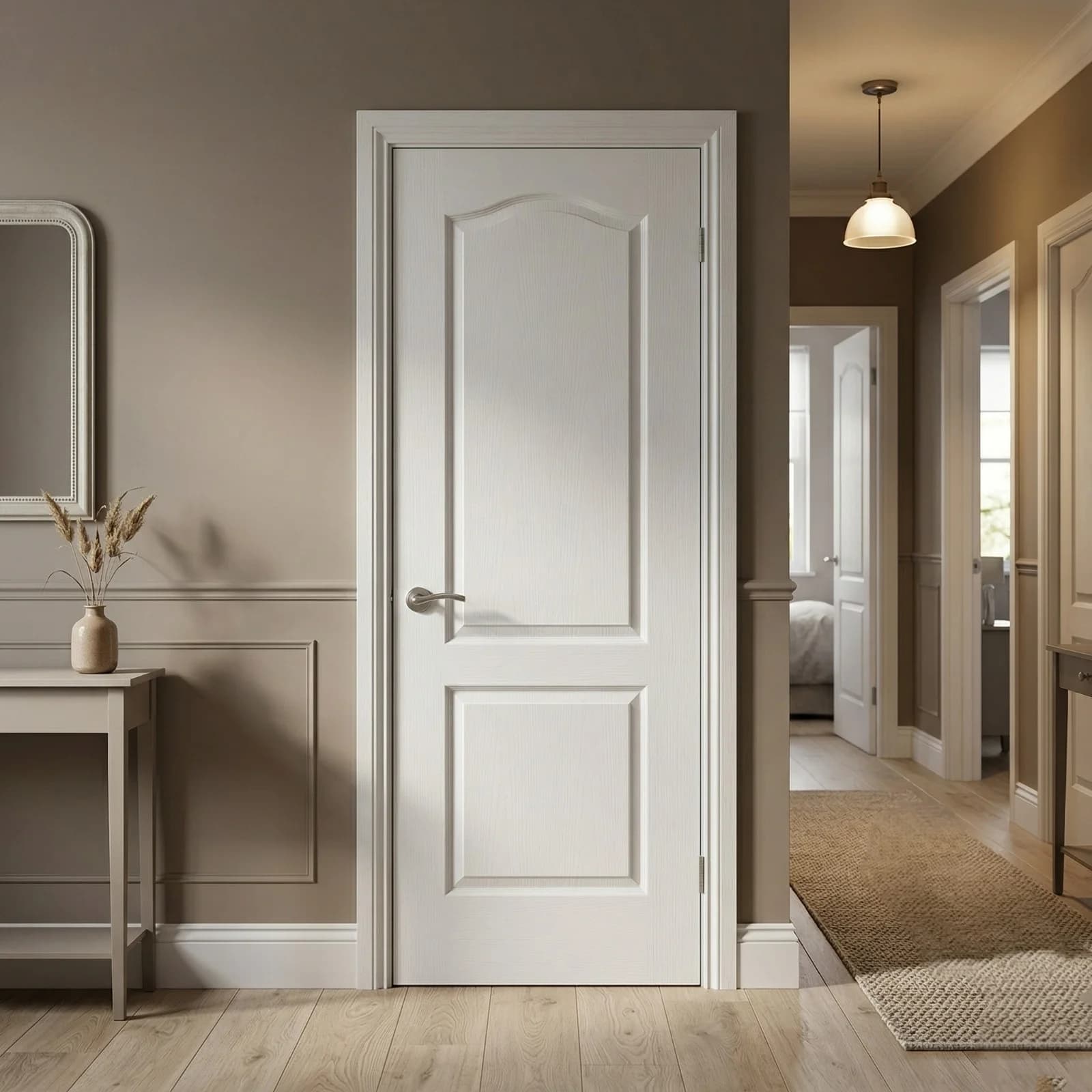 Geom 2 Panel Unglazed Arched White Woodgrain Effect Internal Timber Door