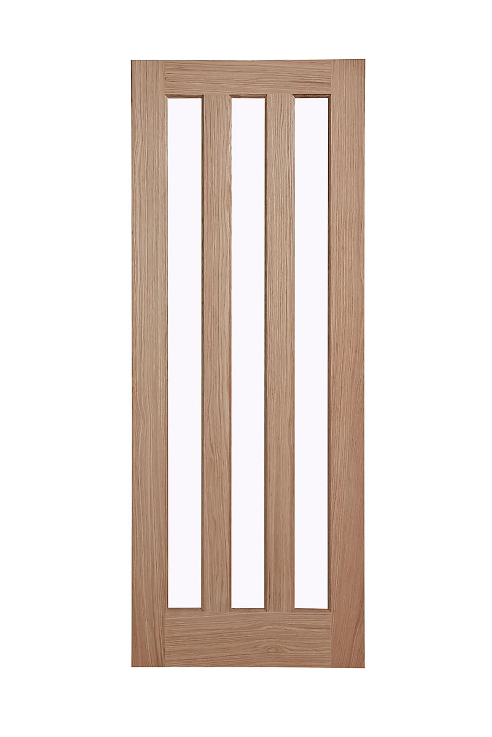 Fortia Vertical 3 Lite Clear Glazed Contemporary Natural Oak Veneer Internal Timber Door